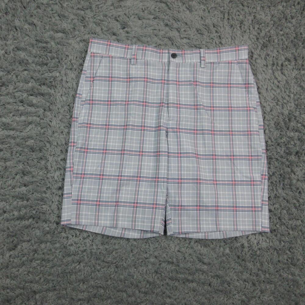 PGA TOUR Shorts Mens 34 Blue Plaid Stretch Golf Chino Flat Front 35x9*